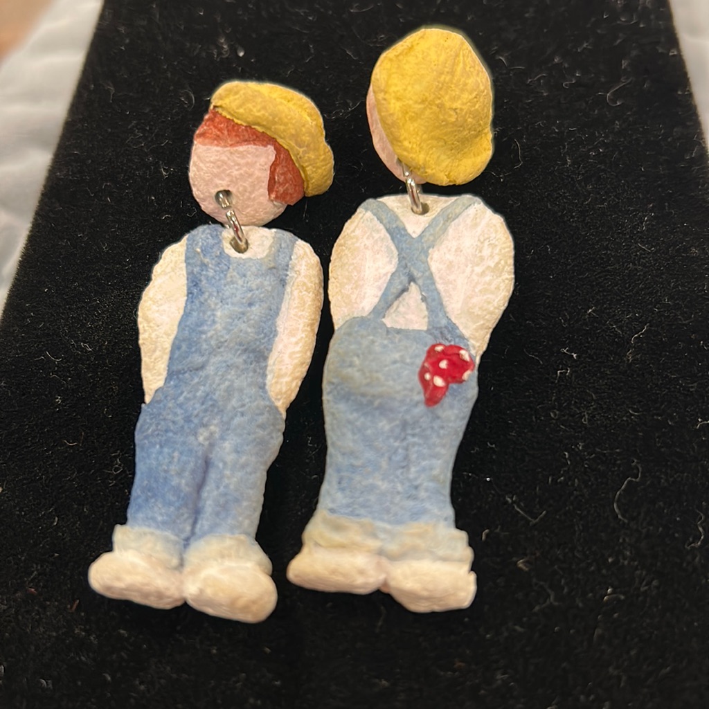 Vintage Paper Mache Overall Boy EarringsBoutique